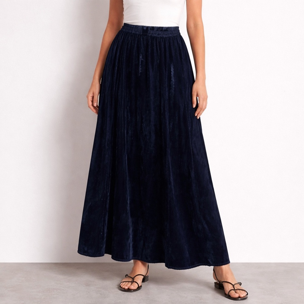 Patra Black Velvet Maxi Skirt M/L Made in USA Elastic Waist Formal Vintage 90s